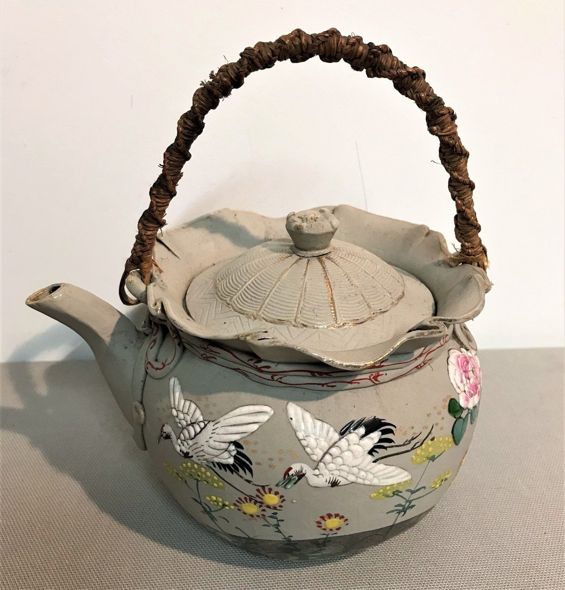 Japanese Teapot In Glazed Stoneware Banko Sumidagawa 19th Century-photo-2