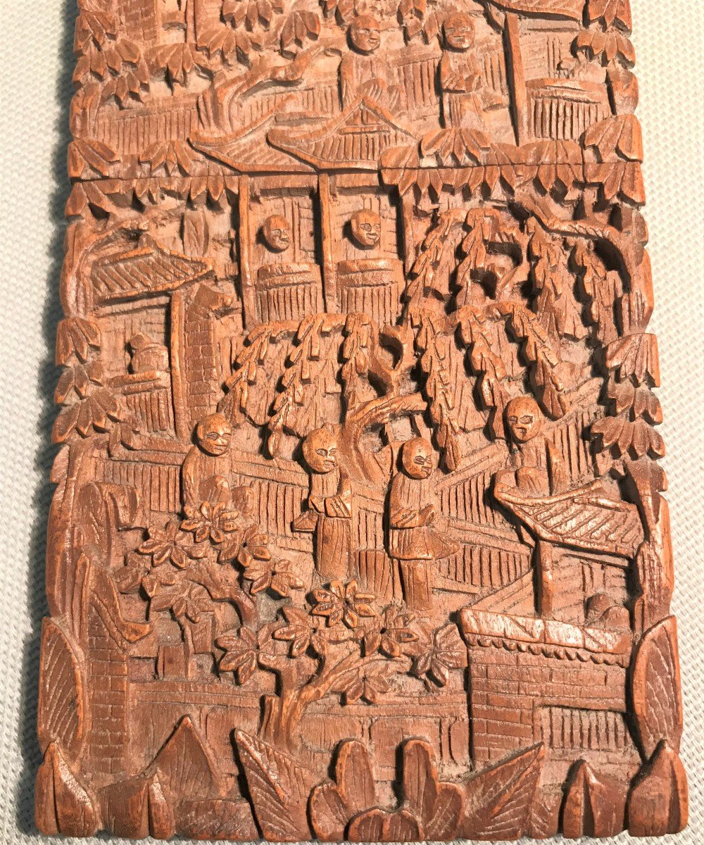 Porte cartes en bois de Santal sculpté Chine XIXème siècle-photo-2