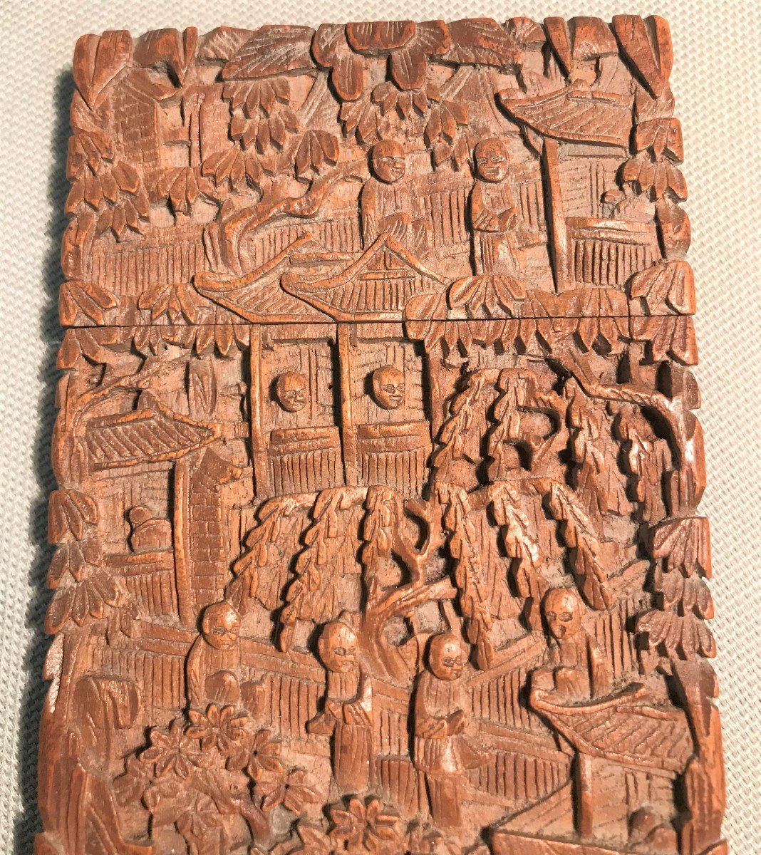 Porte cartes en bois de Santal sculpté Chine XIXème siècle-photo-3