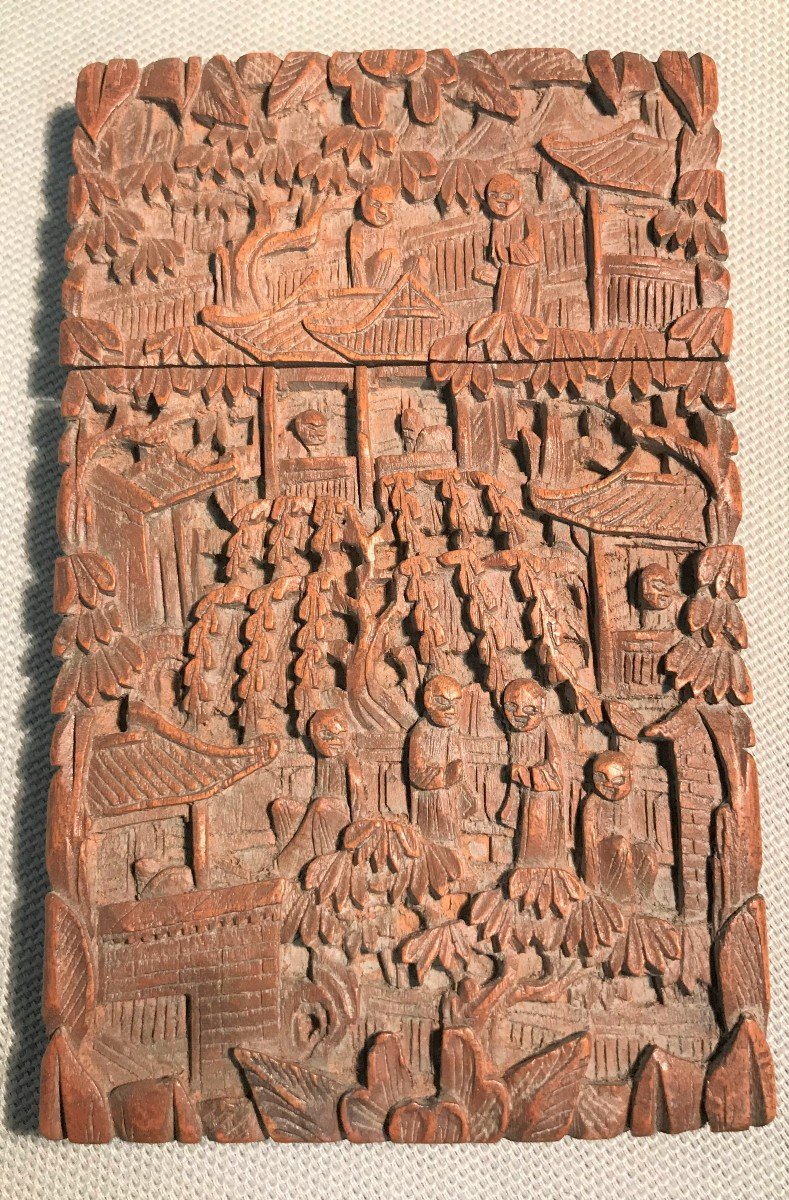 Porte cartes en bois de Santal sculpté Chine XIXème siècle-photo-1