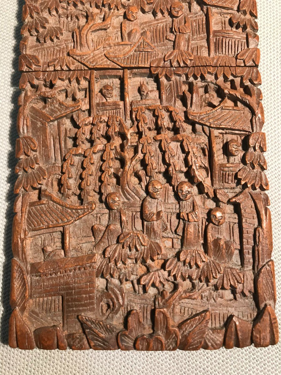 Porte cartes en bois de Santal sculpté Chine XIXème siècle-photo-2