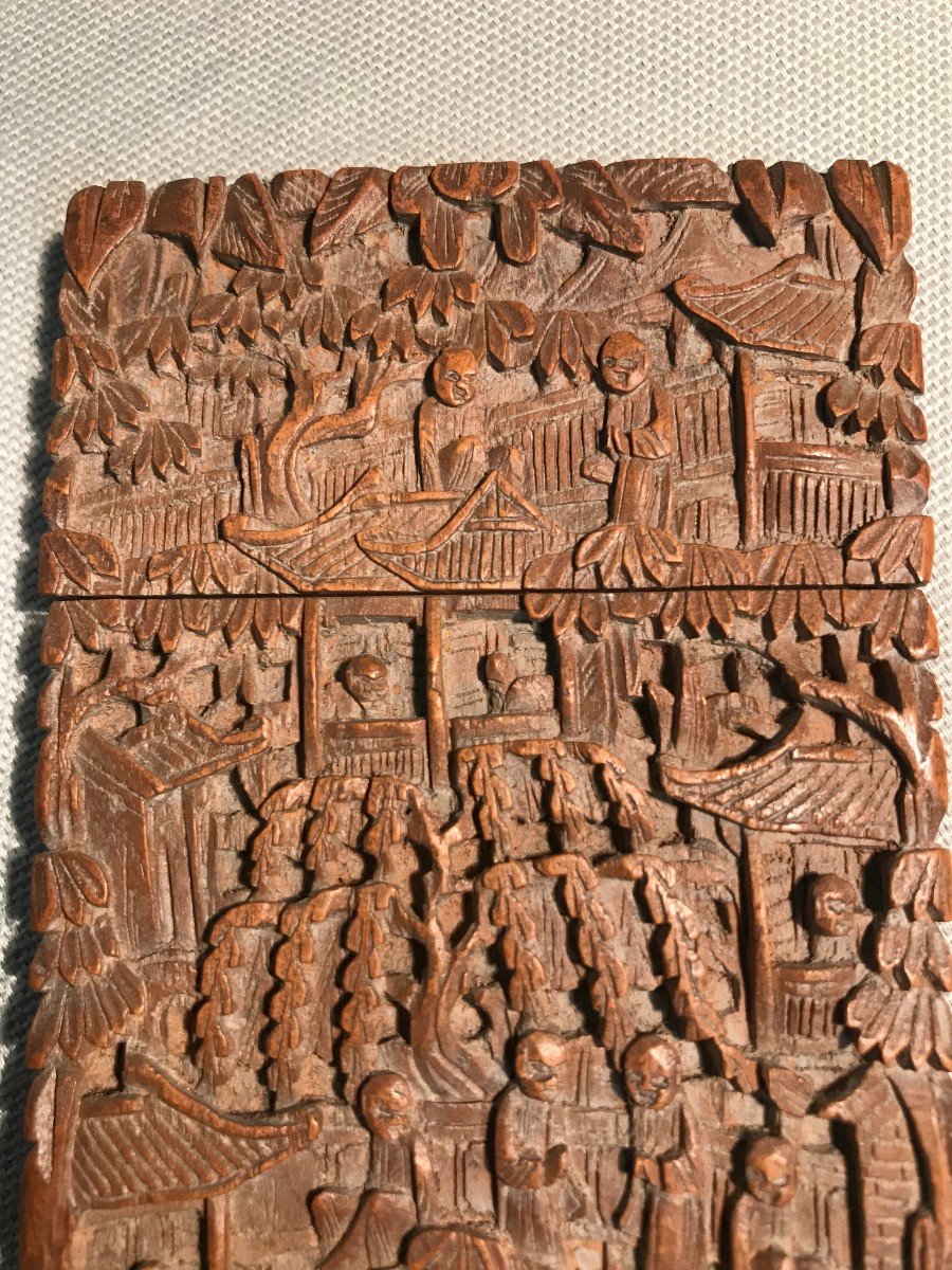 Porte cartes en bois de Santal sculpté Chine XIXème siècle-photo-3
