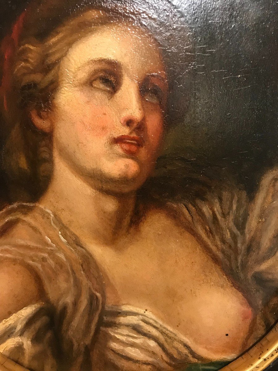 Tableau érotique huile sur panneau jeune femme époque XIXème siècle-photo-3