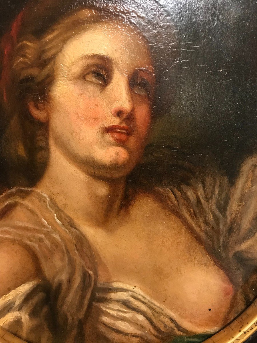 Erotic Painting Oil On Panel Young Woman XIXth Century-photo-3
