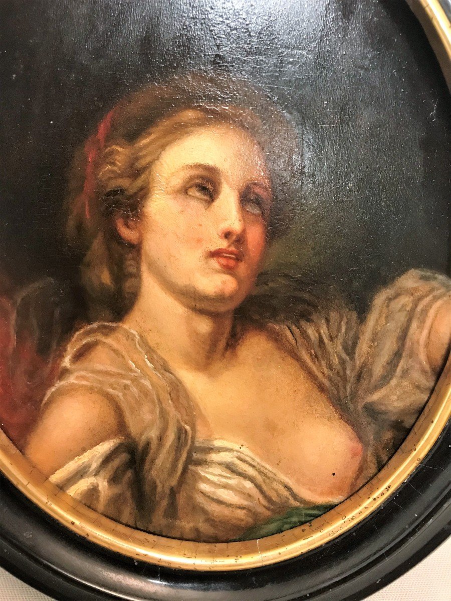 Erotic Painting Oil On Panel Young Woman XIXth Century