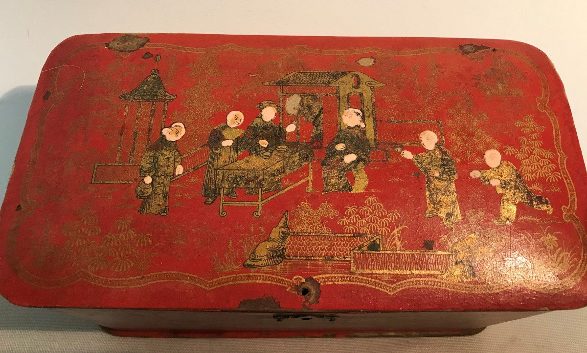 Boiled Cardboard Tea Box, Japanese Decor, Napoleon III Period-photo-3
