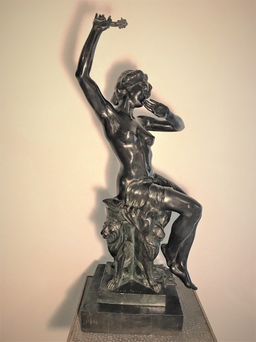 Grand bronze jeune femme nue à la rose par René Paris époque art nouveau-photo-3