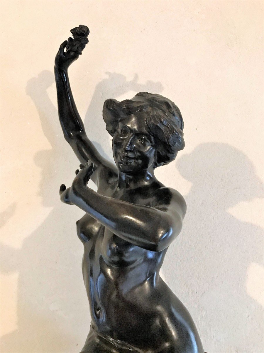 Grand bronze jeune femme nue à la rose par René Paris époque art nouveau-photo-4