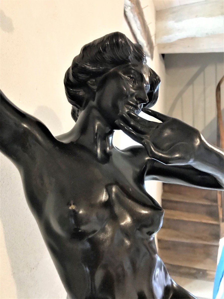 Grand bronze jeune femme nue à la rose par René Paris époque art nouveau-photo-2