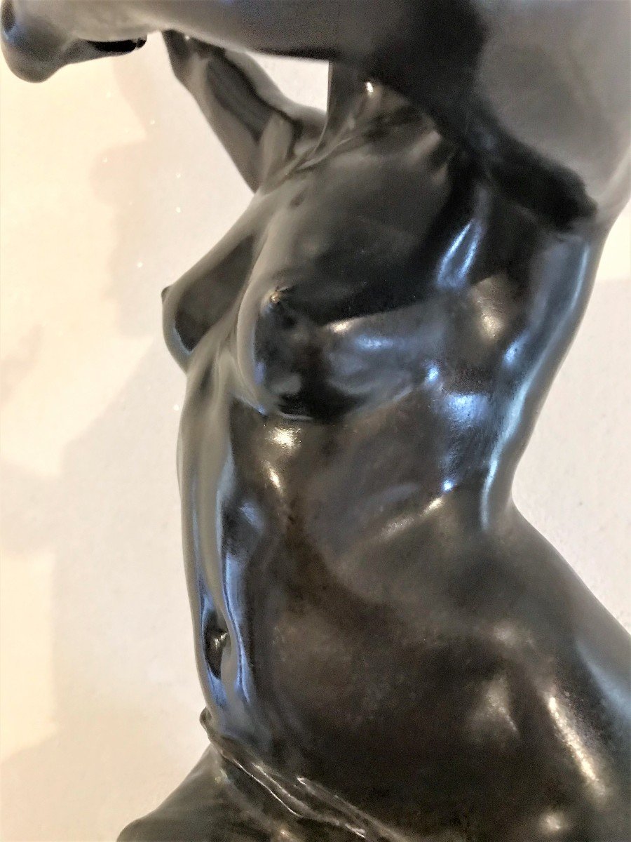 Grand bronze jeune femme nue à la rose par René Paris époque art nouveau-photo-4