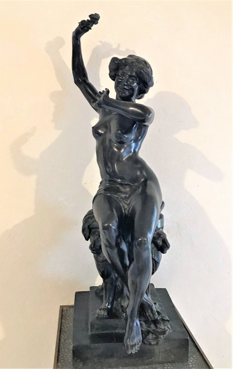 Grand bronze jeune femme nue à la rose par René Paris époque art nouveau