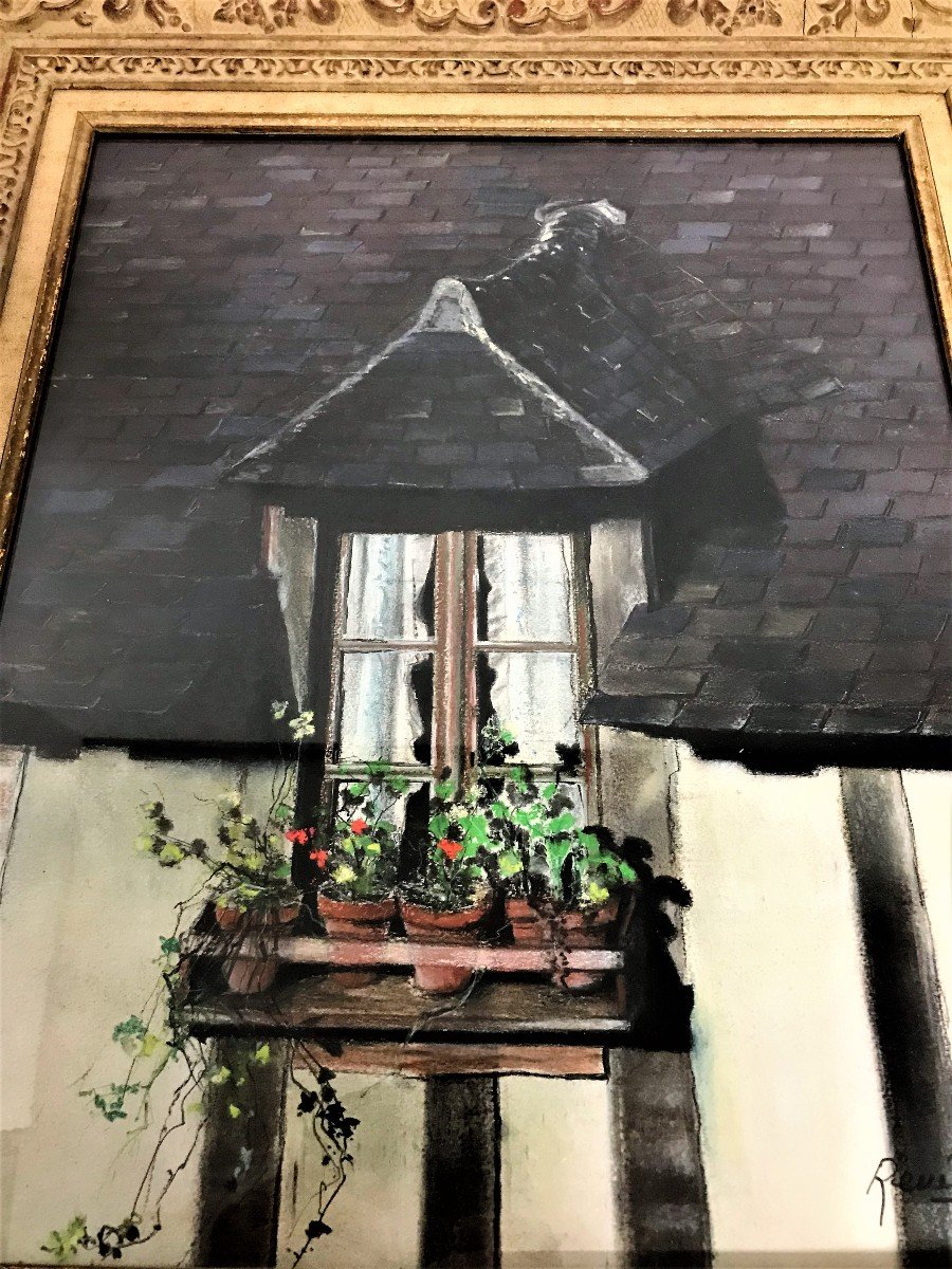 Twentieth Century Pastel Painting "flower Window"-photo-3