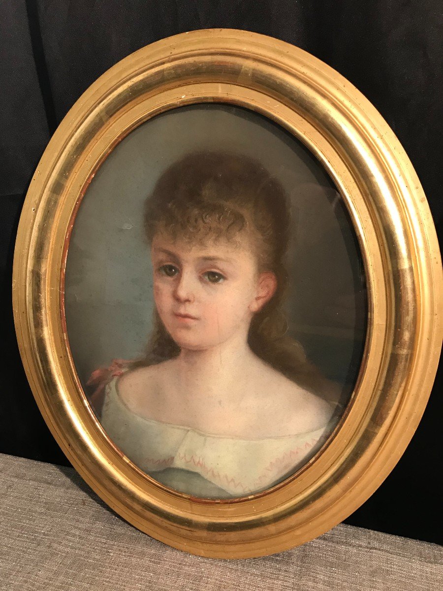 Deux tableaux pastels portraits d'enfants époque XIXème siècle-photo-2