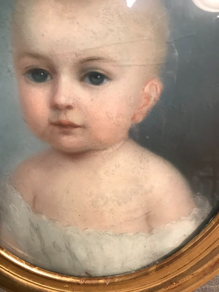 Deux tableaux pastels portraits d'enfants époque XIXème siècle-photo-3