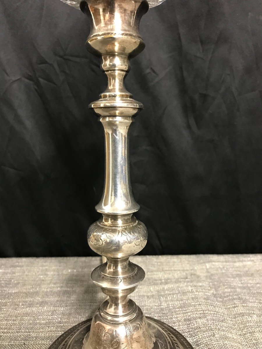 Pair Of Candlesticks In Silvered Bronze, 19th Century-photo-1