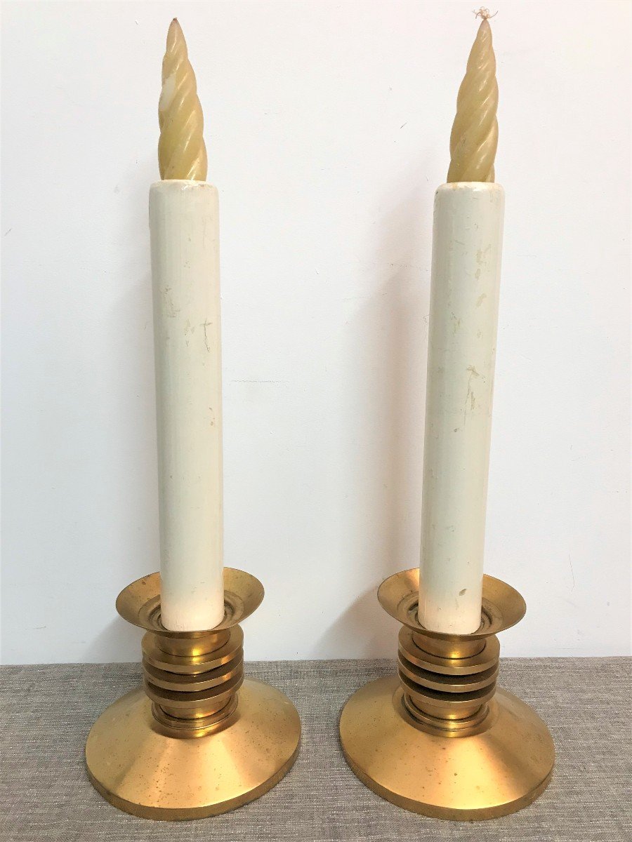 Pair Of Candlesticks In Gilded Brass, 1970s-photo-2