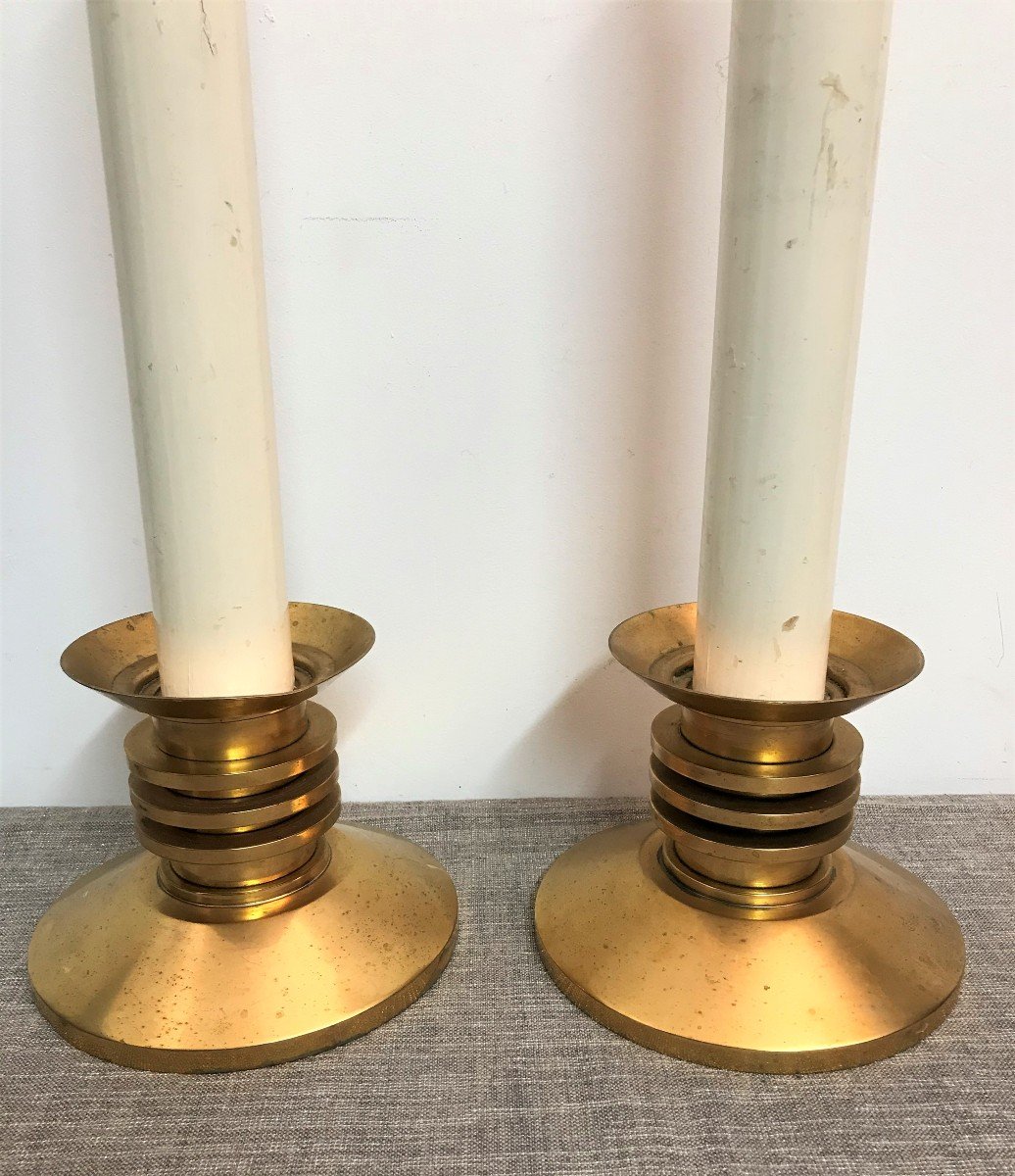 Pair Of Candlesticks In Gilded Brass, 1970s-photo-3