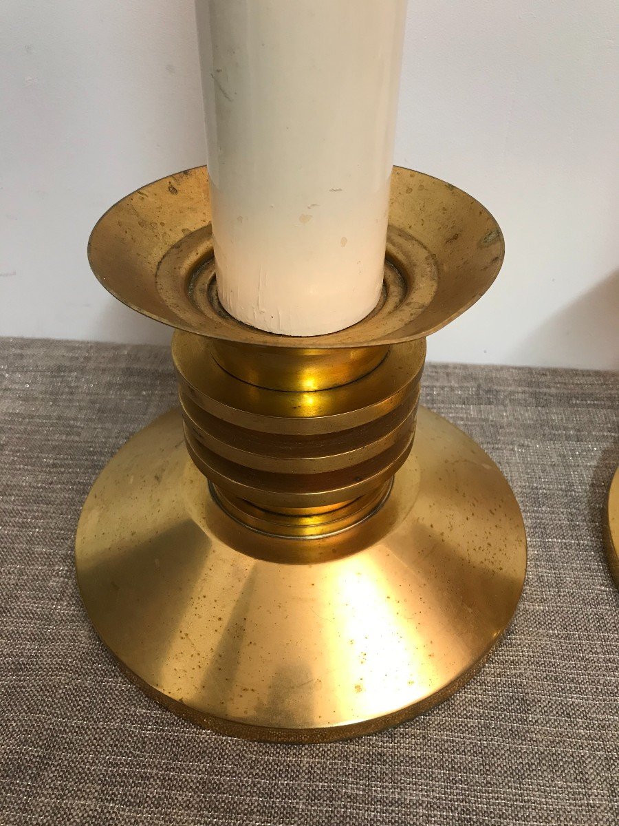 Pair Of Candlesticks In Gilded Brass, 1970s-photo-1