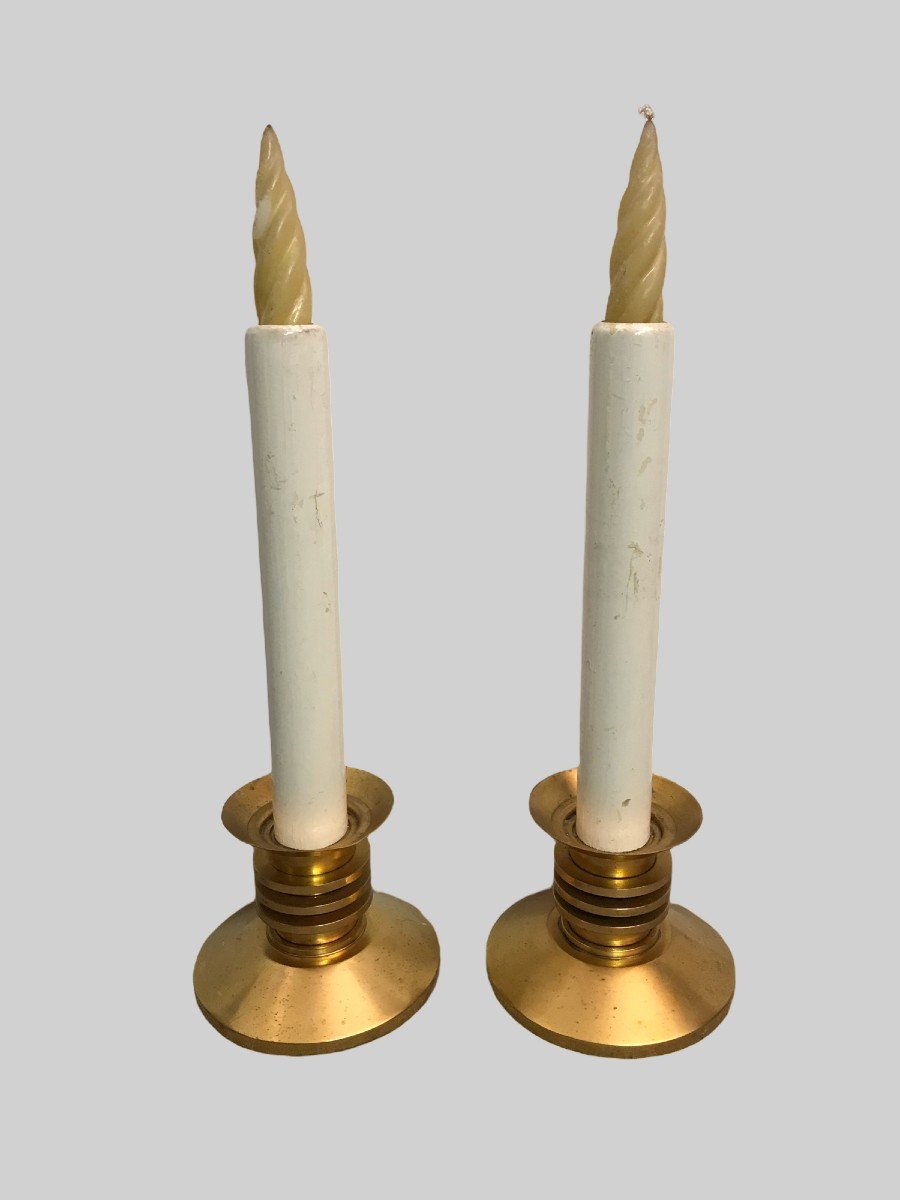 Pair Of Candlesticks In Gilded Brass, 1970s