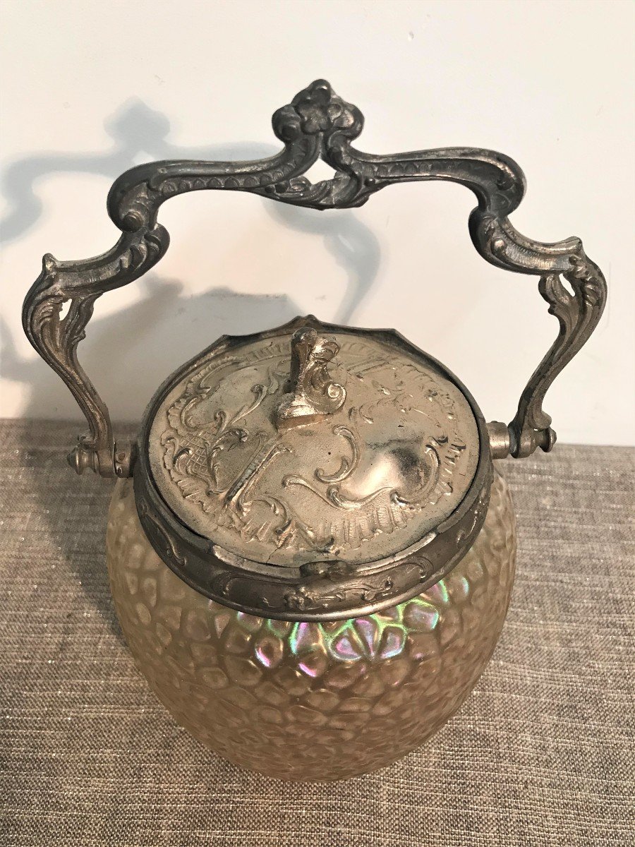 Seau à biscuits en verre Kralic époque Art Déco-photo-3