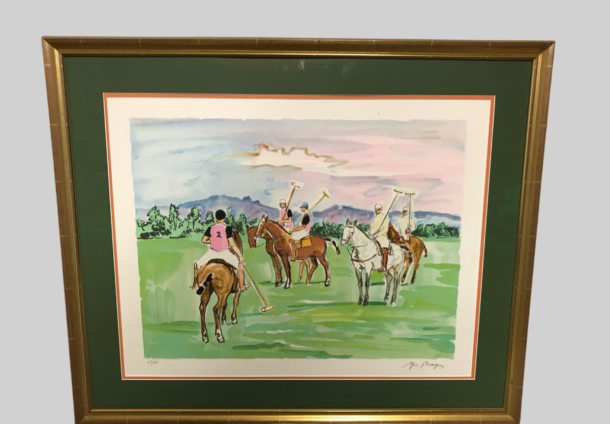 Lithograph Painting By Brayer 20th Century Polo Players