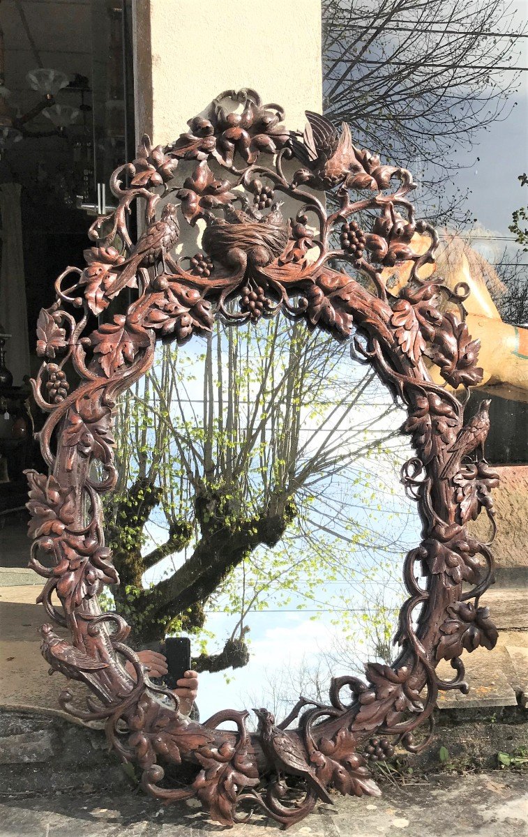 Miroir aux oiseaux en bois sculpté époque XIXème siècle-photo-2