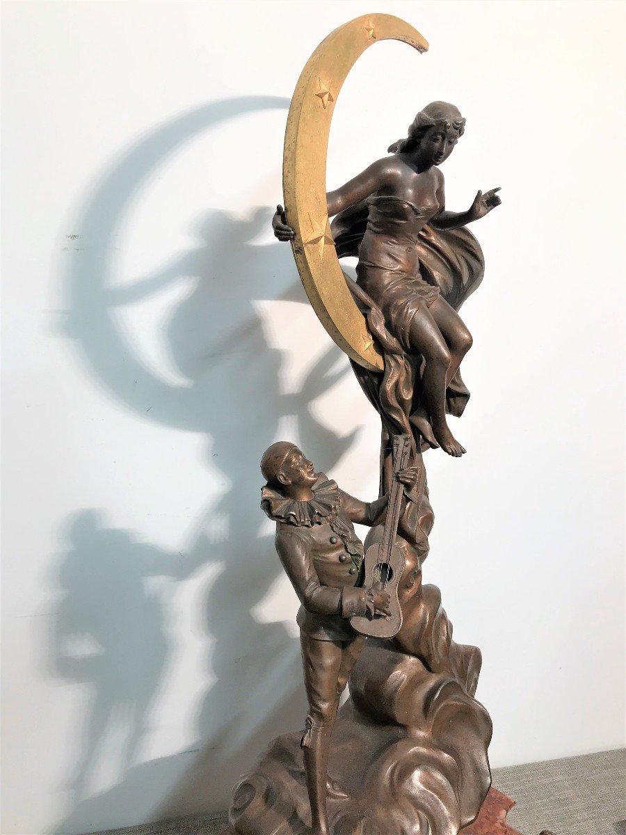 Large Romantic Clock In Metal, 19th Century-photo-4
