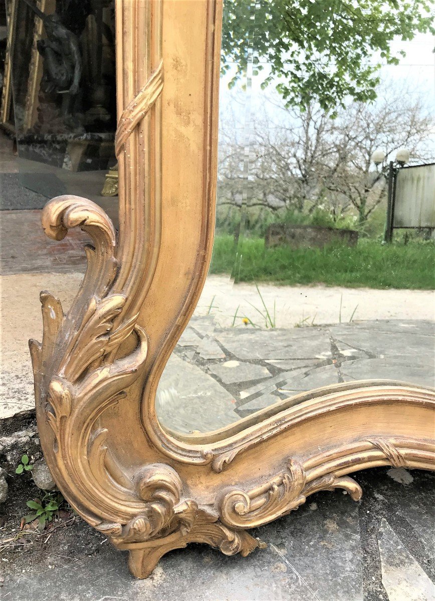 Grand miroir Louis XV doré 19 ème siècle-photo-1