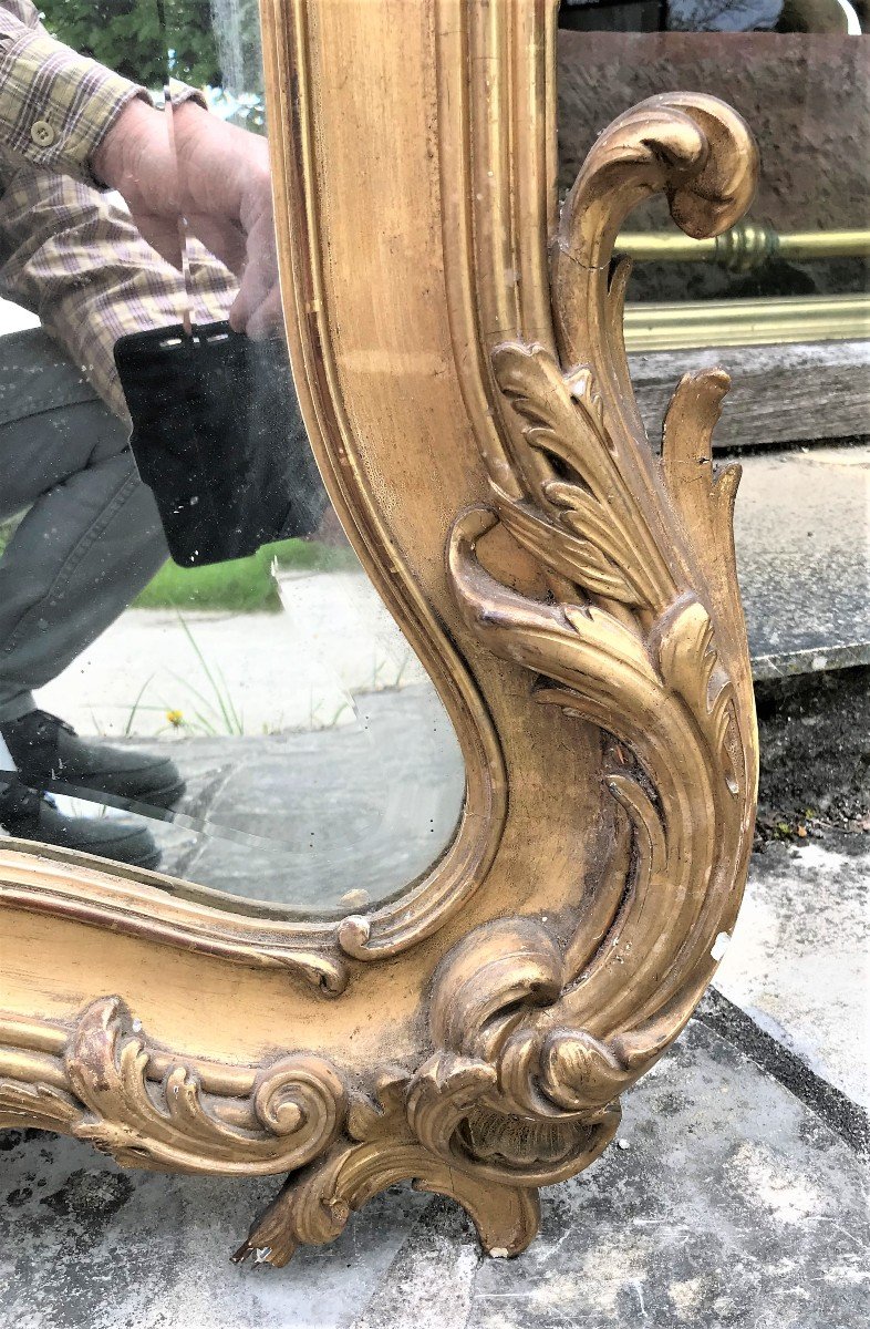 Grand miroir Louis XV doré 19 ème siècle-photo-3