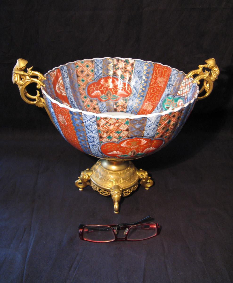 Coupe porcelaine Imari Japon et bronze doré XIX siècle