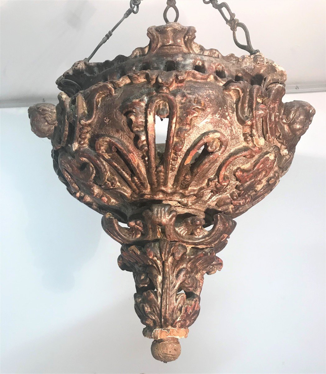 Lampe d'église en bois sculpté époque XVIIème siècle-photo-2