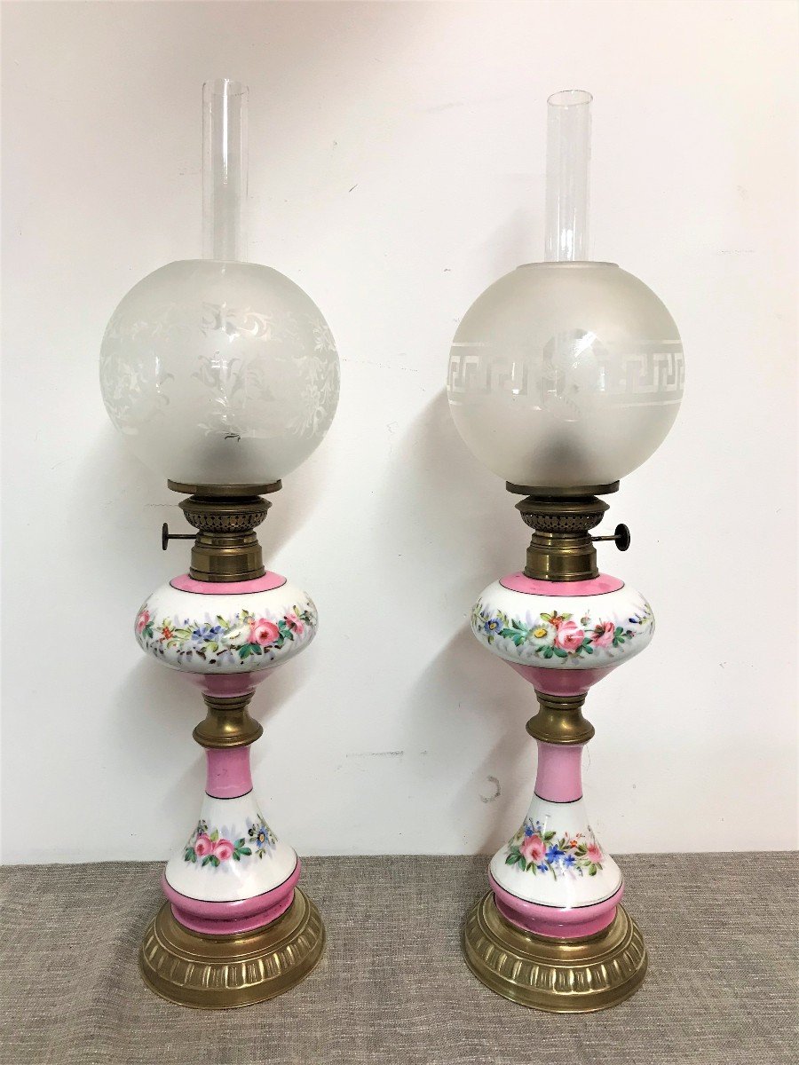 Pair Of 19th Century Porcelain Oil Lamps