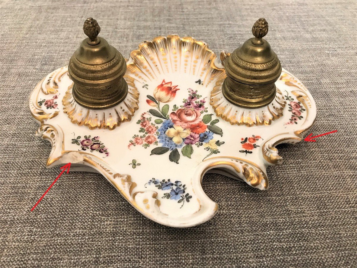Double Inkwell In Meissen Porcelain, 19th Century-photo-2