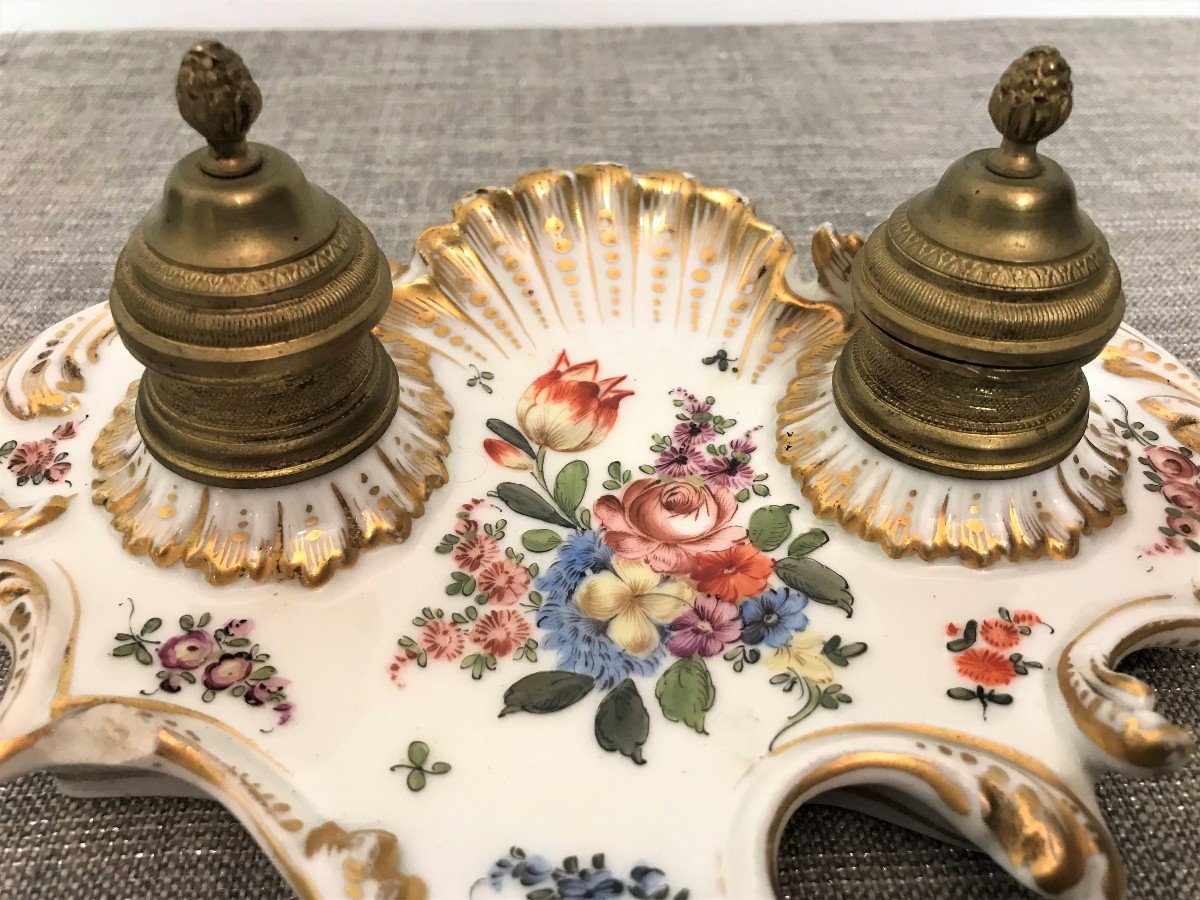 Double Inkwell In Meissen Porcelain, 19th Century-photo-3