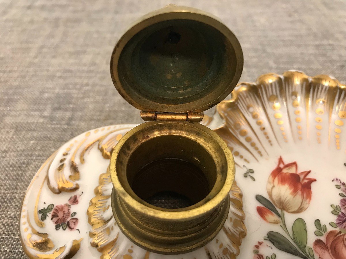 Double Inkwell In Meissen Porcelain, 19th Century-photo-2
