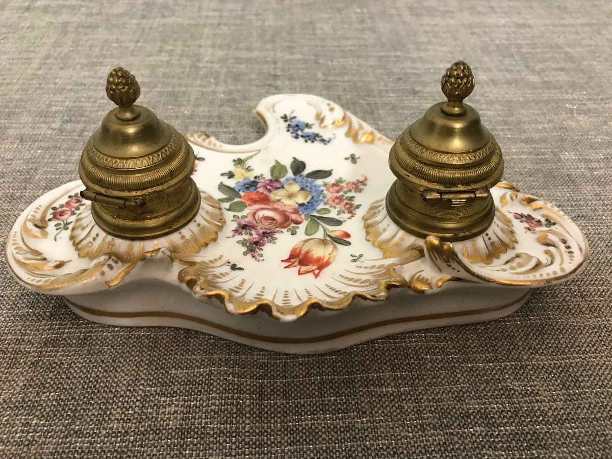 Double Inkwell In Meissen Porcelain, 19th Century-photo-5