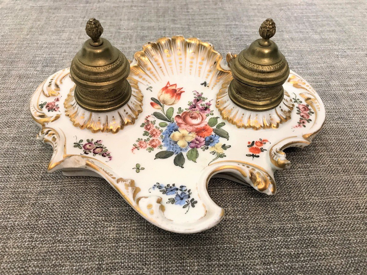 Double Inkwell In Meissen Porcelain, 19th Century