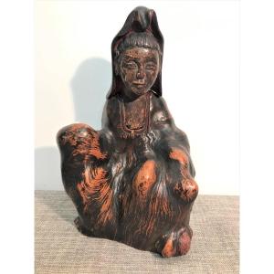 China Carved Wooden Deity 18th Century