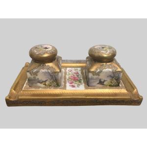 Limoges Porcelain Inkwell, André Golse Manufacture, 19th Century