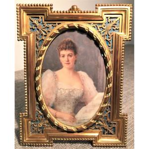 Bronze Frame Alphonse Giroux Miniature Portrait Gouache XIXth Century