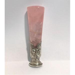 Sceau cachet en quartz rose et or blanc époque Art Nouveau