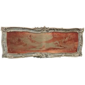 Tableau dessus de porte huile sur toile sanguine XIXème siècle