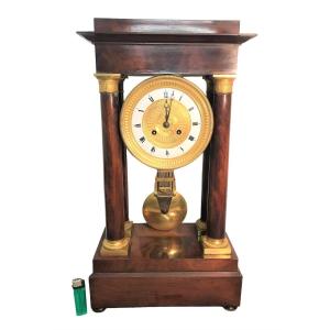 Large Empire Style Portico Clock In 19th Century Mahogany