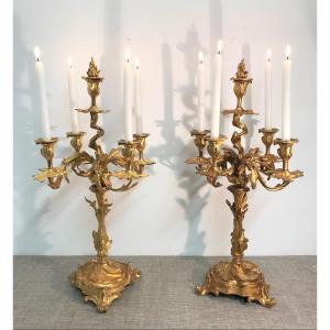 Grande paire de candélabres en bronze doré XIXème siècle