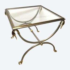 Jansen House Coffee Table In Brushed Metal And Brass From The 1970s.