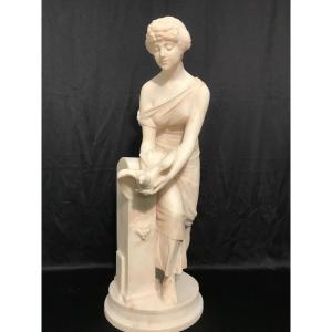 Alabaster Sculpture Young Carrier Pigeon Girl By Pittaluga Carlo