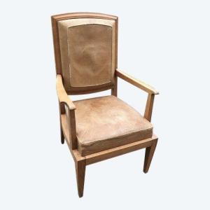 20th Century Wood And Leather Armchair