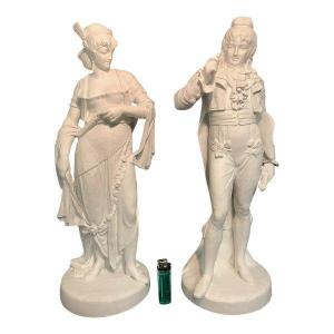 Couple De Style Empire époque Napoléon III En Porcelaine Par Paul Duboy