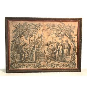 Large Color Engraving The Adoration Of The Three Wise Men 18th Century