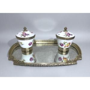 Inkwell In Vermeil And Porcelain A. Risler & Carre Paris